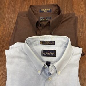 Mens The Arrow Company Button Up Blue And Brown Shirt Size 16.5 Pair Of 2